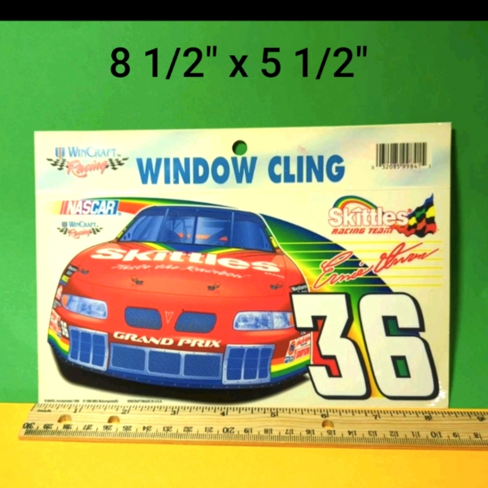 Vintage 1998 NASCAR ERNIE IVAN 36 WINDOW CLING UNUSED DECAL SKITTLES WINCRAFT